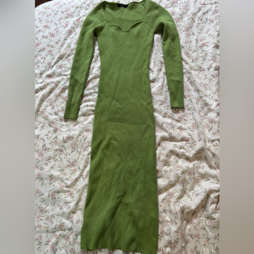 Green Bodycon Maxi Dress with Mock Neck for Work